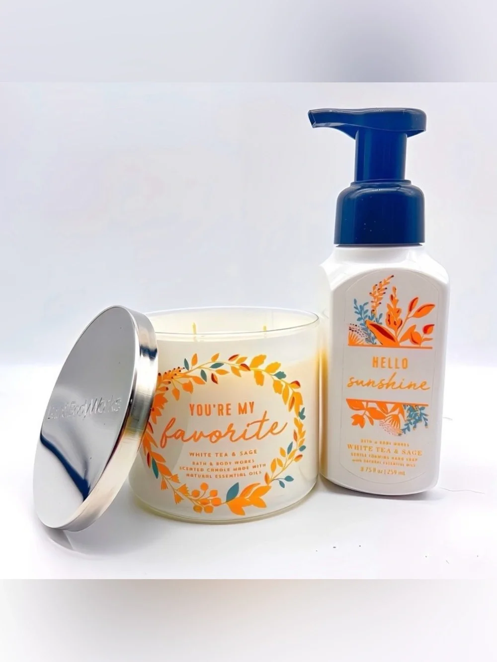 BBW White Tea & Sage Candle Wallflower Scent Control Gift Set
